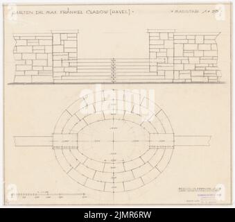 Barth Erwin (1880-1933), Giardino Fraenkel a Berlino-Kladow (02,1933): Piano dettagliato con pianta e vista della scala del piazzale aumentato, 1:20. Matita su trasparente, 42,9 x 48,5 cm (compresi i bordi di scansione) Barth Erwin (1880-1933): Garten Fraenkel, Berlino-Kladow Foto Stock