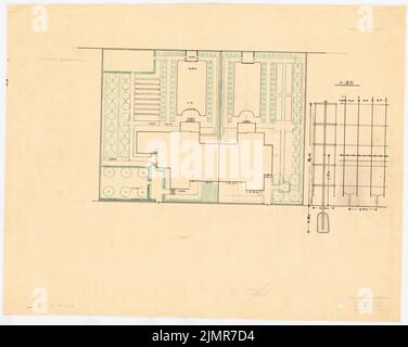 Barth Erwin (1880-1933), casa giardini di una casa doppia (senza data): Casa giardini di una casa doppia nel piano (disegno) 1: 200, cornice trellis in vista dettagliata e media 1:25. Matita, inchiostro trasparente, 37,8 x 47,4 cm (compresi i bordi di scansione) Barth Erwin (1880-1933): Hausgärten eines Doppelwohnhauses Foto Stock