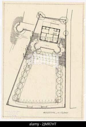 Barth Erwin (1880-1933), Parcel 17 nel »Luxus Bad Groß-Glienicke« a Berlino-Spandau (senza DAT.): Giardino: Terra Riss variante 4 con piano terra della casa e variante excerpt 1: 200. Inchiostro e matita su trasparente, 38,1 x 27,2 cm (compresi i bordi di scansione) Barth Erwin (1880-1933): Parzelle 17 im »Luxusbad Groß-Glienicke«, Berlino-Spandau Foto Stock