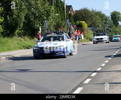 Cracovia, Polonia - 5 agosto 2022: Tour de Poulogne UCI – World Tour, tappa 7 Skawina - Cracovia. Il più grande evento ciclistico dell'Europa orientale. Foto Stock