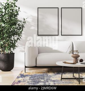 Cornice vuota mockup in casa interna, rendering 3D Foto Stock