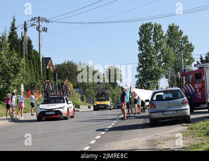 Cracovia, Polonia - 5 agosto 2022: Tour de Poulogne UCI – World Tour, tappa 7 Skawina - Cracovia. Il più grande evento ciclistico dell'Europa orientale. Foto Stock