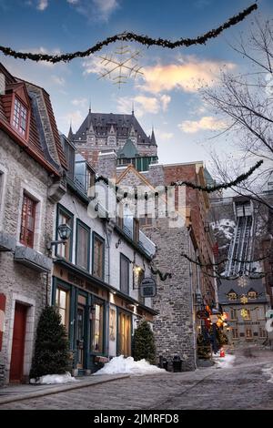 Petit Champlain quartiere, stagione delle vacanze, Quebec City Foto Stock