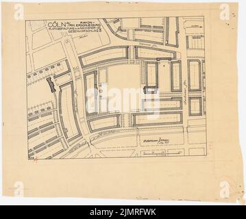 Jansen Hermann (1869-1945), concorso per lo sviluppo del rayon interno, Colonia (11,1919): Piano di base per la progettazione spaziale ad Aachener Str. Ink on transparent, 48,5 x 58 cm (compresi i bordi di scansione) Jansen Hermann (1869-1945): Wettbewerb zur Bebauung des Inneren Rayons, Köln Foto Stock