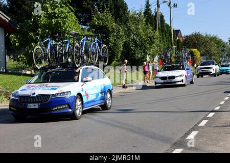 Cracovia, Polonia - 5 agosto 2022: Tour de Poulogne UCI – World Tour, tappa 7 Skawina - Cracovia. Il più grande evento ciclistico dell'Europa orientale. Foto Stock