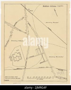 Jansen Hermann (1869-1945), piano di insediamento dell'Heimstättengesellschaft Primus Wittenau, Berlino-Reinickendorf (20 marzo 1919): Dipartimento 1: 10000. Inchiostro su trasparente, 31,1 x 26 cm (compresi i bordi di scansione) Jansen Hermann (1869-1945): Siedlungsplan der Heimstättengesellschaft Primus Wittenau, Berlino-Reinickendorf Foto Stock