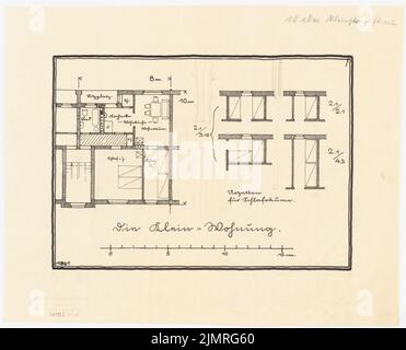 Jansen Hermann (1869-1945), case campione per piccoli insediamenti (1922): Progettazione di un modello di appartamento/piccolo appartamento piani e pavimenti 1: 100. Inchiostro, matita su trasparente, 28,4 x 35,2 cm (compresi i bordi di scansione) Jansen Hermann (1869-1945): Musterhäuser für Kleinsiedlungen Foto Stock