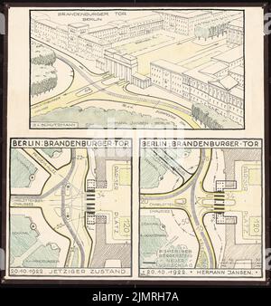 Jansen Hermann (1869-1945), proposte di regolamentazione del traffico a Berlino. Porta di Brandeburgo (20 ottobre 1922): Piano dipendente, vista prospettica (spettacolo di uccelli). Inchiostro, matita colorata sopra una rottura sulla scatola, 95,8 x 90,3 cm (compresi i bordi di scansione) Jansen Hermann (1869-1945): Verkehrsregulierungsvorschläge, Berlino. Brandenburger Tor Foto Stock