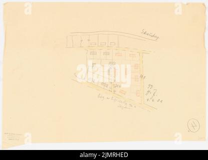 Jansen Hermann (1869-1945), piano di sviluppo parziale, Strausberg (04.04.1921): Piano di parceling 1: 2000, disegno 2 (variante). Matita colorata e matita su trasparente, 40,2 x 55,6 cm (compresi i bordi di scansione) Jansen Hermann (1869-1945): Teilbebauungsplan, Strausberg Foto Stock