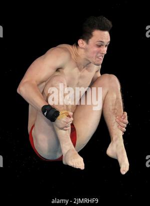 Aidan Heslop del Galles in azione durante la finale della piattaforma maschile del 10m al Sandwell Aquatics Center il giorno dieci dei Giochi del Commonwealth 2022 a Birmingham. Data foto: Domenica 7 agosto 2022. Foto Stock