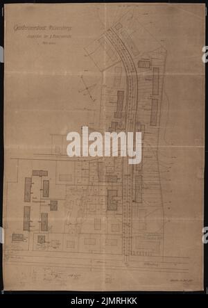 Architetto sconosciuto, Gartenstadt Falkenberg a Berlino-Altglienicke (1914): Pianta del sito Akazienhof 1: 500. Matita colorata a rottura con un colpo, 86 x 61 cm (compresi i bordi di scansione) teso Bruno (1880-1938): Gartenstadt Falkenberg, Berlin-Altglienicke Foto Stock