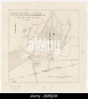 Jansen Hermann (1869-1945), pianificazione del traffico e degli insediamenti per l'espansione delle città di Neukirchen e Vluyn (26,2.1926): Zona di insediamento nord-orientale: Grundplan 1: 5000. Matita su trasparente, 38,9 x 37 cm (compresi i bordi di scansione) Jansen Hermann (1869-1945): Verkehrs- und Siedlungsplanung der Erweiterung der Städte Neukirchen und Vluyn Foto Stock