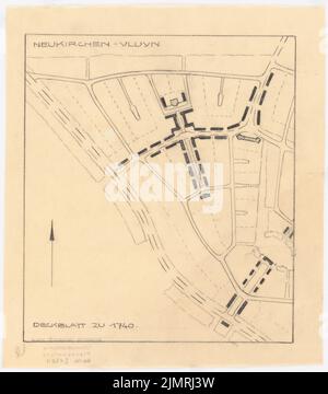 Jansen Hermann (1869-1945), pianificazione del traffico e degli insediamenti per l'espansione delle città di Neukirchen e Vluyn (1925-1925): Piano di sviluppo parziale Neukirchen: Piano di base 1: 5000. Matita su trasparente, 25,2 x 22,3 cm (compresi i bordi di scansione) Jansen Hermann (1869-1945): Verkehrs- und Siedlungsplanung der Erweiterung der Städte Neukirchen und Vluyn Foto Stock