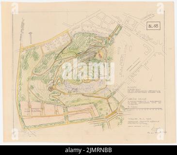 Jansen Hermann (1869-1945), progettazione per Plowdiw (13.02.1943): Disegno di giardinaggio della collina di DJENDEM TEPE, programma di luogo 1: 2000. Matita e matita colorata a rottura, 54,7 x 66,5 cm (compresi i bordi di scansione) Jansen Hermann (1869-1945): Planung für Plowdiw Foto Stock