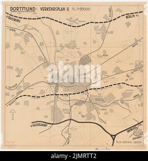 Jansen Hermann (1869-1945), piano di sviluppo di Dortmund (1938-1938): Piano di trasporto 1: 25000 (variante). Inchiostro su trasparente, 74,7 x 73,3 cm (compresi i bordi di scansione) Jansen Hermann (1869-1945): Bebauungsplan Dortmund Foto Stock