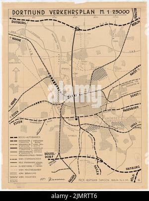 Jansen Hermann (1869-1945), piano di sviluppo di Dortmund (14 aprile 1938): Piano di trasporto 1: 25000. Inchiostro su trasparente, 74,3 x 57,9 cm (compresi i bordi di scansione) Jansen Hermann (1869-1945): Bebauungsplan Dortmund Foto Stock