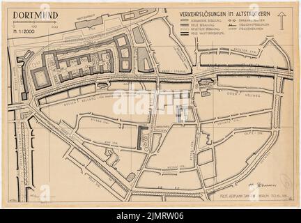 Jansen Hermann (1869-1945), piano di sviluppo di Dortmund (20 giugno 1938): Altstadt, piano del sito, piano del traffico 1: 2000. Inchiostro su trasparente, 50,6 x 72,8 cm (compresi i bordi di scansione) Jansen Hermann (1869-1945): Bebauungsplan Dortmund Foto Stock