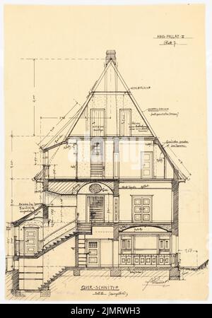 Blunck Erich (1872-1950), Landhaus Pallat a Stolpe, Berlin-Wannsee (1905-1905): Sezione trasversale 1:50 (immagine speculare per la prima bozza, vedi 43265). Inchiostro su trasparente, 47 x 32,7 cm (compresi i bordi di scansione) Blunck Erich (1872-1950): Landhaus Pallat a Stolpe, Berlino-Wannsee Foto Stock