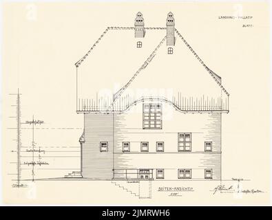 Blunck Erich (1872-1950), Landhaus Pallat in Stolpe, Berlin-Wannsee (1905-1905): Rissing: Seitage view 1:50. Inchiostro su trasparente, 36 x 47,3 cm (compresi i bordi di scansione) Blunck Erich (1872-1950): Landhaus Pallat a Stolpe, Berlino-Wannsee Foto Stock