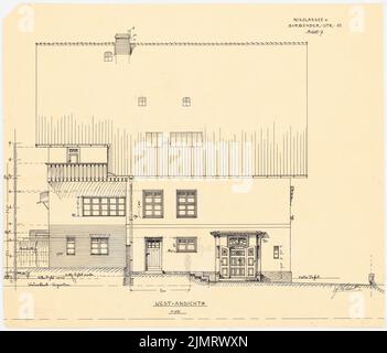Blunck Erich (1872-1950), casa singola a Berlino-Nikolassee (1910): RISS 1:50 West view. Inchiostro, matita colorata su trasparente, 40,9 x 47,8 cm (compresi i bordi di scansione) Blunck Erich (1872-1950): Einfamilienwohnhaus, Berlin-Nikolassee Foto Stock