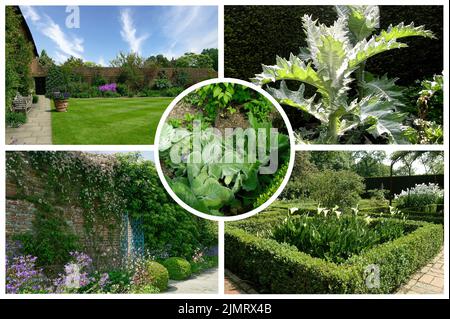 La torre elisabettiana di Sissinghurst in estate, uno dei giardini più famosi in Inghilterra. Ora è di proprietà e mantenuto dal National Trust Foto Stock