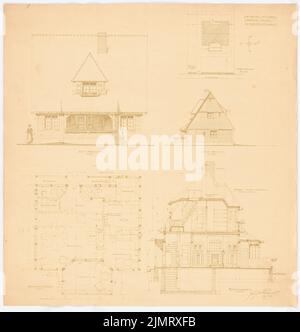 Blunck Erich (1872-1950), casa singola estiva, Haffkrug (08,1915): Dipartimento 1: 200; pianta: Piano terra 1:50; Riss: Ost view 1:50; Northern view 1: 100; Cross -section 1:50. Rottura leggera su carta, 52,6 x 50,7 cm (compresi i bordi di scansione) Blunck Erich (1872-1950): Einfamilien-Sommerhaus, Haffkrug Foto Stock