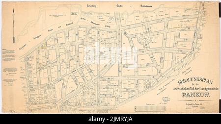 Jansen Hermann (1869-1945), sviluppo della strada 5 IV, Berlino-Pankow: strade e linee di costruzione della parte nord-orientale di Pankow 1: 1000. Matita colorata a pressione sulla carta, 93,00 x 180,00 cm (compreso il bordo di scansione). Museo dell'architettura dell'Università tecnica di Berlino Inv. N. 20594. Jansen Hermann (1869-1945): Bebauung der Straße 5 IV, Berlino-Pankow Foto Stock