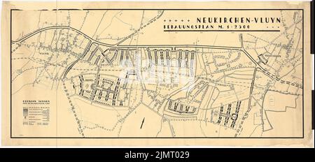 Jansen Hermann (1869-1945), pianificazione del traffico e degli insediamenti per l'espansione delle città di Neukirchen e Vluyn (01.08.1927): Piano di sviluppo: Piano di base e mappa 1: 2500, barra di scala. Inchiostro su trasparente, 94,3 x 199,8 cm (compresi i bordi di scansione) Jansen Hermann (1869-1945): Verkehrs- und Siedlungsplanung der Erweiterung der Städte Neukirchen und Vluyn Foto Stock