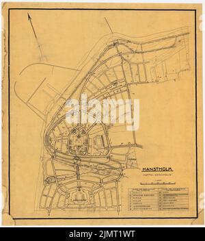 Jansen Hermann (1869-1945), piano di sviluppo Hanstholm (senza dat.): Dipartimento 1: 4000, proposta II .. Tusche su trasparente, 97,5 x 88,1 cm (compresi i bordi di scansione) Jansen Hermann (1869-1945): Bebauungsplan Hanstholm Foto Stock