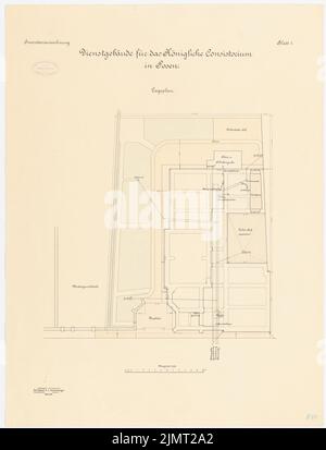 Architetto sconosciuto, Concistoro a Poznan (ca 1895/1896): pianta del sito 1: 100. Litografia colorata sul cartone, 70,9 x 54,1 cm (compresi i bordi di scansione) N. : Konsistorium, Posen Foto Stock