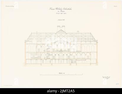 Architetto sconosciuto, biblioteca Kaiser-Wilhelm a Poznan (25.03.1903): Sezione longitudinale 1: 100. Litografia colorata su cartone, 64,7 x 89 cm (compresi i bordi di scansione) Hinckeldeyn Carl (1847-1927): Kaiser-Wilhelm-Bibliothek, Posen Foto Stock