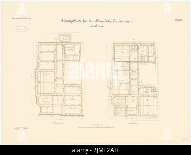 Architetto sconosciuto, Concistoro a Poznan (ca 1895/1896): Pianta Keller, piano terra 1: 100. Litografia colorata sulla scatola, 54 x 70,8 cm (compresi i bordi di scansione) N. : Konsistorium, Posen Foto Stock