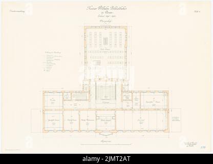 Architetto sconosciuto, biblioteca Kaiser-Wilhelm a Poznan (25.03.1903): Pianta piano superiore 1: 100. Litografia colorata sul cartone, 64,3 x 89,1 cm (compresi i bordi di scansione) Hinckeldeyn Carl (1847-1927): Kaiser-Wilhelm-Bibliothek, Posen Foto Stock