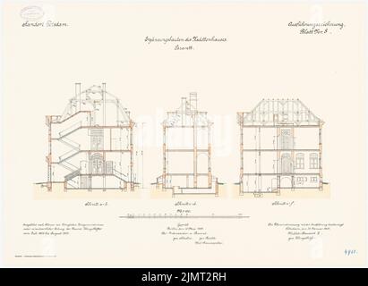 Architetto sconosciuto, Kadettenhaus della Garrison Potsdam. Edifici supplementari (30 gennaio 1909): Lazarett: Sezione trasversale 1: 100. Litografia colorata sulla scatola, 50,5 x 69,1 cm (compresi i bordi di scansione) N. : Kadettenhaus der Garnison Potsdam. Ergänzungsbauten Foto Stock