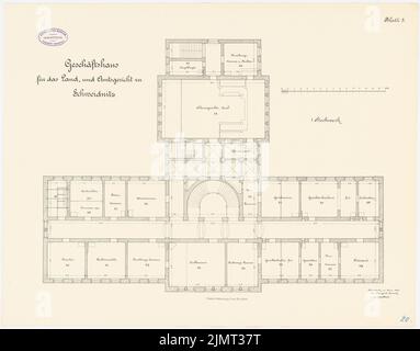 Sconosciuto architetto, distretto e tribunale distrettuale, Schweidnitz. Tribunali (05,1886): Piano 1st piano 1: 100. Litografia su cartone, 50,7 x 64,7 cm (compresi i bordi di scansione) N. : Land- und Amtsgericht, Schweidnitz. Geschäftshaus Foto Stock