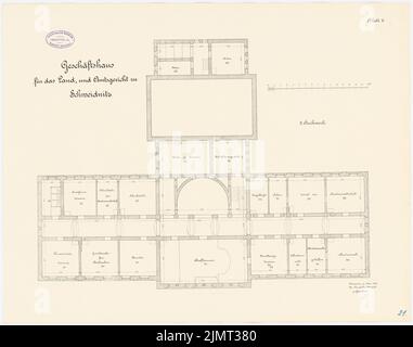 Sconosciuto architetto, distretto e tribunale distrettuale, Schweidnitz. Tribunali (05,1886): Piano 2nd OG 1: 100. Litografia su cartone, 50,8 x 64,5 cm (compresi i bordi di scansione) N. : Land- und Amtsgericht, Schweidnitz. Geschäftshaus Foto Stock