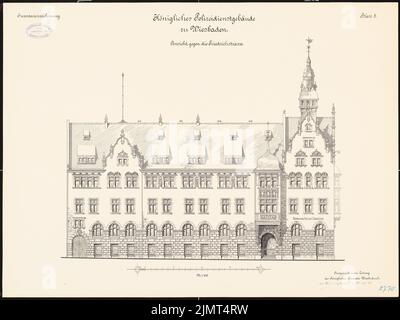 Architetto sconosciuto, edificio del servizio di polizia a Wiesbaden (1901-1901): Upper, view Friedrichstraße 1: 100. Litografia su cartone, 53 x 70,7 cm (compresi i bordi di scansione) N. : Polizeidienstgebäude, Wiesbaden Foto Stock