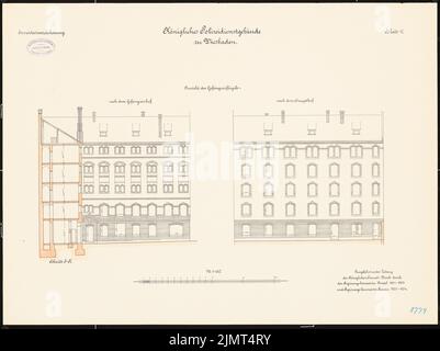 Architetto sconosciuto, edificio del servizio di polizia a Wiesbaden (1901-1901): Ala prigione: Superiore 1: 100. Acquerello litografico sulla scatola, 53,1 x 71,1 cm (compresi i bordi di scansione) N. : Polizeidienstgebäude, Wiesbaden Foto Stock