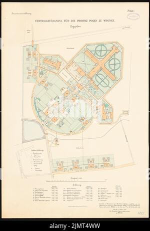 Architetto sconosciuto, prigione centrale per la provincia di Poznan a Wrronke (1889-1889): Dipartimento 1: 1000. Inchiostro colorato, acquerello, via litografia su cartone, 77,8 x 53 cm (compresi i bordi di scansione) N. : Zentralgefängnis für die Provinz Posen, Wronke Foto Stock