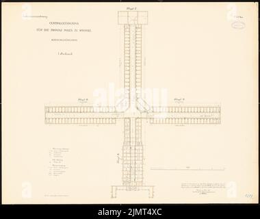 Architetto sconosciuto, prigione centrale per la provincia di Poznan a Wrronke (1889-1889): Prigione degli uomini: Piano 1st piano 1: 250. Inchiostro colorato, acquerello, via litografia su cartone, 67 x 84,9 cm (compresi i bordi di scansione) N. : Zentralgefängnis für die Provinz Posen, Wronke Foto Stock