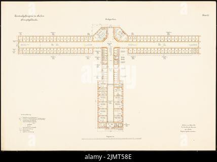 Architetto sconosciuto, prigione centrale, Mühlenweg, Stuhm. Edificio principale (1917): Grundriss EG 1: 150. Inchiostro colorato, acquerello, su litografia su cartone, 70,9 x 101,1 cm (compresi i bordi di scansione) N. : Zentralgefängnis, Mühlenweg, Stuhm. Hauptgebäude Foto Stock