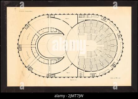 Dernburg Hermann (1868-1935), Festival House tedesco (Theater der 10.000), Berlino (07,1912): Pianta del pavimento in parquet altezza 1: 100. Inchiostro, matita su carta, cartone, 70,9 x 105 cm (compresi i bordi di scansione) Dernburg Hermann (1868-1935): Deutsches Festspielhaus (Theater der 10,000), Berlino Foto Stock