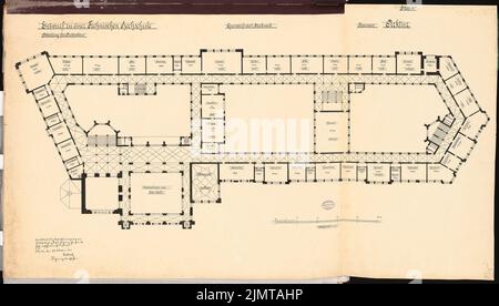 VerBeek Hans (nato nel 1873), progetto per un'università tecnica. Schinkel Competition 1900 (1900): Grundriss 1: 200, dipartimento di architettura. Inchiostro su cartone, 68,2 x 120 cm (inclusi i bordi di scansione) Verbeek Hans (geb. 1873): Technische Hochschule. Schinkelwettbewerb 1900 Foto Stock