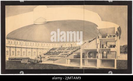 Dernburg Hermann (1868-1935), Casa del Festival Tedesco (Theater der 10.000), Berlino (07,1912): Vista prospettica dell'auditorium, tagliando i ranghi e il tetto. Matita, carbone su cartone, 72,7 x 127,5 cm (compresi i bordi di scansione) Dernburg Hermann (1868-1935): Deutsches Festspielhaus (Theater der 10,000), Berlino Foto Stock