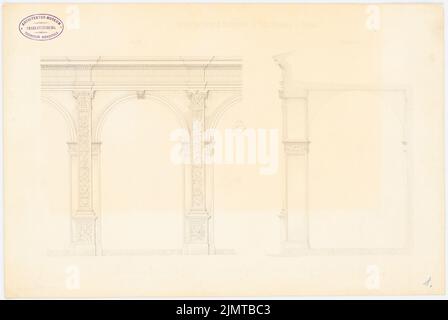 Zimmermann Carl Johannes (1831-1911), S. Bartolomeo di porta Ravegnana a Bologna (senza dat.): Vista e media del portico. Matita su carta, 30,4 x 45,5 cm (compresi i bordi di scansione) Zimmermann Carl Johannes (1831-1911): S. Bartolomeo di porta Ravegnana, Bologna Foto Stock