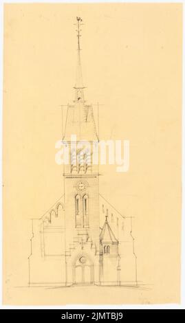 Baltzer Johannes (1862-1940), chiesa con torre (senza dat.): Lato superiore torre. Matita su trasparente, 50,1 x 29,9 cm (compresi i bordi di scansione) Baltzer Johannes (1862-1940): Kirche mit Turm Foto Stock