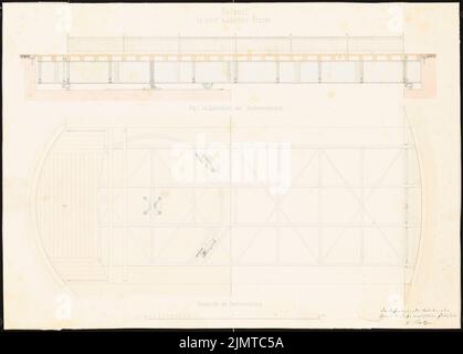 Baltzer W., ponte massiccio con passaggio della nave (senza dat.): Ober vista e tagliato attraverso il dispositivo rotante. Inchiostro e matita acquerello su carta, 39,6 x 55,3 cm (compresi i bordi di scansione) Baltzer W. : Massive Brücke mit Schiffsdurchlass Foto Stock