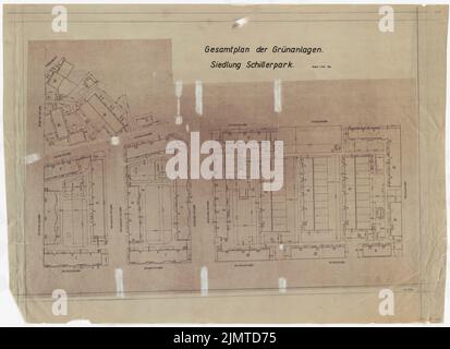 Taut Bruno (1880-1938), insediamento di Schillerpark a Berlino-matrimonio (ca 1960): Piano generale della zona verde. Light break on transparent, 66,4 x 91,5 cm (compresi i bordi di scansione) Taut Bruno (1880-1938): Siedlung Schillerpark, Berlino-matrimonio Foto Stock