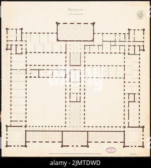 Zimmermann Carl Johannes (1831-1911), politecnico di Berlino. Schinkel Competition 1860 (1860): Pianta del piano 2nd, barra di scala. Acquerello Tusche sulla scatola, 63 x 60,3 cm (compresi i bordi di scansione) Zimmermann Carl Johannes (1831-1911): Polytechnikum, Berlino. Schinkelwettbewerb 1860 Foto Stock