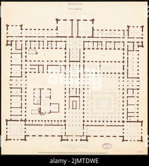 Zimmermann Carl Johannes (1831-1911), politecnico di Berlino. Schinkel Competition 1860 (1860): Pianta del piano terra, scala bar. Acquerello Tusche sulla scatola, 63,1 x 60,4 cm (compresi i bordi di scansione) Zimmermann Carl Johannes (1831-1911): Polytechnikum, Berlino. Schinkelwettbewerb 1860 Foto Stock